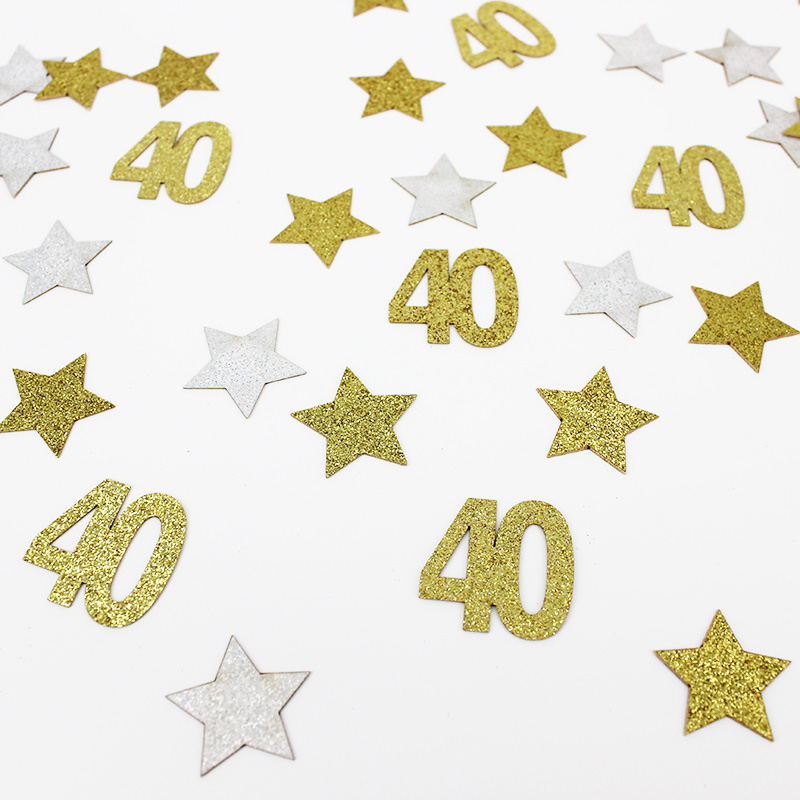 Золотистый бумажный стол с цифрами 40, конфетти, конфетти в форме звезды, товары для 40-летия, вечеринки в честь Дня рождения, 40-летия, упаковка 100