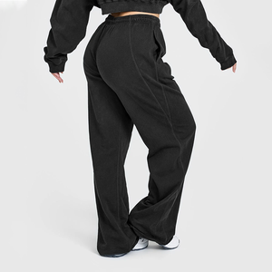 En gros, pantalon de jogging sport ample pour femme, grande taille, en coton respirant, à jambe large, avec cordon de serrage central, vierge pour impression - Product Image 6