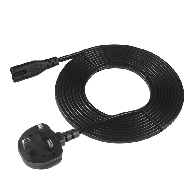 2M UK Mains Plug to IEC C7 Fig 8 Shape Lead AC Power Cable for TV PS2 Laptop Charger