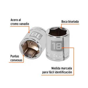 Juego de Llaves de Tubo de 6 Puntas, 18 mm, Accionamiento de 3/8'', Marca TRUPER - Product Image 2