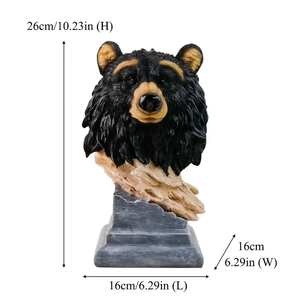Custom Hand-Painted Custom Black Brown Bear Resin Statue with Carved Tree Stump Base for Home Decor
