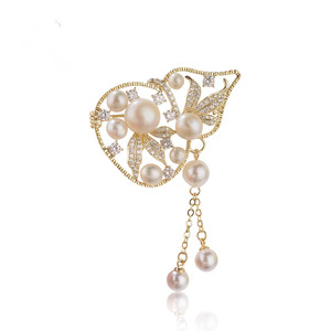 Broche en forme de <span class=keywords><strong>gourde</strong></span> en strass et perles de style rétro français, broche à pampilles élégante pour femmes, cravate élégante pour banquet - Product Image 6