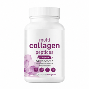 Complesso di Peptidi Multi Collagene 60 Capsule Tipo I II III V X <span class=keywords><strong>per</strong></span> Supporto della Salute di Pelle, Capelli, Unghie e <span class=keywords><strong>Articolazioni</strong></span> <span class=keywords><strong>Integratore</strong></span> Alimentare - Product Image 1