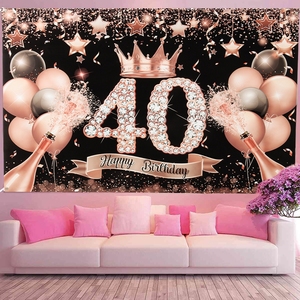 Zwart Roze 18 Th Happy <span class=keywords><strong>Birthday</strong></span> Achtergrond Achtergrond Vinyl Verjaardag Opknoping Banner Achtergrond Voor Meisje Party Wall - Product Image 3
