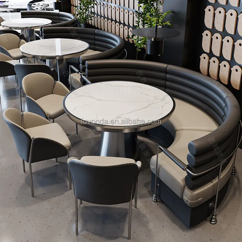 Siège de cabine de cercle de restaurant Chaise de salle à manger de luxe avec siège de cabine Ensemble de table Chaise confortable en cuir nordique