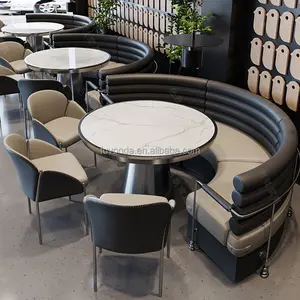 Cabina circular para restaurante, silla de comedor de lujo con mesa de asiento, cómoda silla de cuero Nórdico