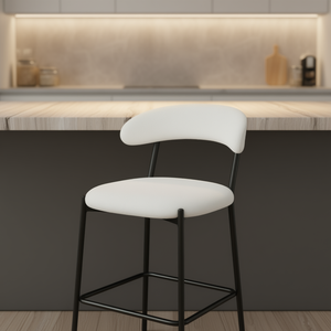 Taburete de Bar con Cubierta de Tela, Base de Metal Negro, Color Nieve, Diseño Moderno para Isla de Cocina - Product Image 2