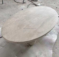 Table basse ovale en travertin, moderne, beige et blanc, finition mate, meubles pour salon, décoration intérieure