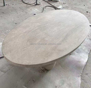 Table basse ovale en <span class=keywords><strong>travertin</strong></span>, moderne, beige et blanc, finition mate, meubles pour <span class=keywords><strong>salon</strong></span>, décoration intérieure - Product Image 3