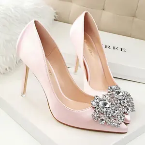 Women Pointy Toe Stiletto High Heels Wedding Bridal Dress Shoes Fashion Rhinestone Buckle Party Work Pumps Shoes For Ladies