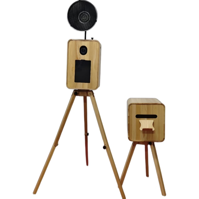18.5 Inch Solid Wood Frame Touch Screen Camera Compatible Photo Booth with iPad & Camera Stands Flash Self-Service Print
