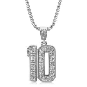 Collar con Colgante de Acero Inoxidable con Número 10 Estilo Hip Hop con Engaste Pavé para Fiesta Unisex - Product Image 5