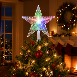 Estrella Grande de 24 cm para la Punta del Árbol de Navidad, con Luces LED Multicolores, Funciona con Pilas, para Decoración de Halloween, Cumpleaños y Festividades - Product Image 1