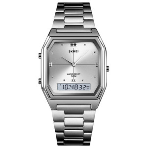Nouvelle montre SKMEI 1612 à double fuseau horaire en acier inoxydable, montres analogiques-digitales pour hommes et femmes - Product Image 1
