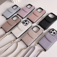 Étui de téléphone FULINTE en cuir motif litchi, pliable, avec porte-cartes intégré, pour iPhone 16 Pro/15 Max/14 Plus, avec bandoulière