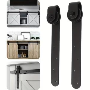 Quincaillerie moderne pour porte coulissante de <span class=keywords><strong>grange</strong></span> en bois massif de 39 pouces avec finition thermolaquée pour armoire, meuble TV, usage hôtelier, crochets en J noirs - Product Image 3