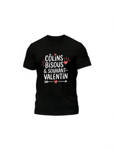 T-shirt da uomo casual a maniche corte girocollo 100% cotone vestibilità ampia con stampa a cuore design Bisous Amour Colin - Stile francese di San Valentino - Product Image 1