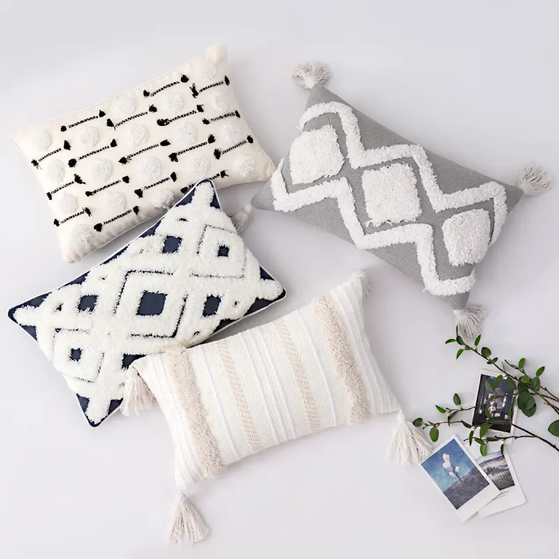 Vỏ Gối Boho TUA RUA Cotton Tùy Chỉnh Sang Trọng Vỏ Gối Chần Sợi Macrame Dệt Trang Trí Vỏ Gối Thêu Boho 30X50 Cm