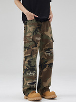 Pantalon cargo en jean pour homme, coupe bootcut, imprimé camouflage, taille haute, déchiré et vieilli, multi-poches, coupe ample et décontractée, style streetwear hip-hop, pour usage quotidien