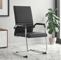 Chaise de conférence de travail, chaise de conférence, dossier moyen, cadre en métal, cuir PU, chaise de visiteur de conférence, accoudoirs souples, chaise de bureau pour le personnel
