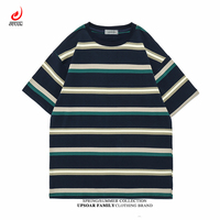 Summer Men's Casual Oversize Striped Cotton Short Sleeve T-shirt New Design Crew Neck Loose Drop Shoulder 100% Knitted Fabric