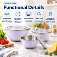 Bols à salade OEM ODM 1,5 3 5 QT en acier inoxydable personnalisé, finition coquille peinte lavande, hermétiques, pour brunch, comptoir, café