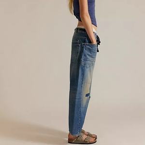 Jeans Baggy de Mujer, Corte Recto, Estilo Vintage, Lavado Azul, Desgastado a Mano, Personalizados - Product Image 2
