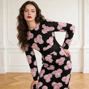 ZYHT 65473 Abito Romantico Floreale <span class=keywords><strong>al</strong></span> <span class=keywords><strong>Ginocchio</strong></span>, Maniche Lunghe, Rosa Trasparente, Elegante e Modesto, in Tulle con Applicazioni per Donne - Product Image 2