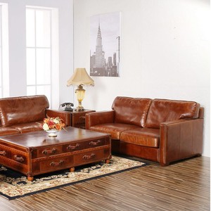 Muebles de sofá de cuero de superficie brillante <span class=keywords><strong>vintage</strong></span> con uso de remaches en hotel de sala de estar - Product Image 6