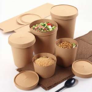 Bol en papier jetable de qualité alimentaire <span class=keywords><strong>avec</strong></span> couvercle blanc pour salade, pâtes et bol <span class=keywords><strong>Poke</strong></span> - Product Image 3