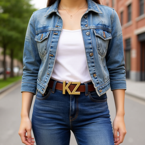 Cintura Kz Pu da 3,3 cm con fibbia a doppia punta, cintura casual alla moda per donna e uomo - Product Image 2