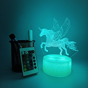 Lampe de nuit LED 3D moderne avec télécommande 4W, base de table/bureau Anime, bleu/blanc, noir, rouge, acrylique, décoration de chambre d'enfant - Product Image 1