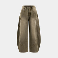 Jeans Balloon Homme Personnalisés OEM ODM à Panneaux Courbes, Coupe Large, en Denim Délavé Kaki, Noir, Bleu, Style Slouchy, Vente en Gros, Faible MOQ