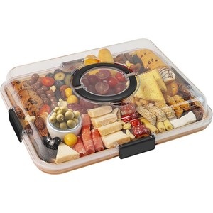 Plateau alimentaire multi-compartiments en bambou avec couvercle en acrylique pour usage hôtelier et en cuisine - Product Image 2