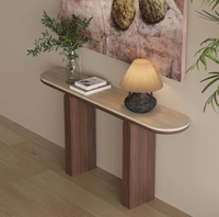 Table console moderne en bois massif avec plateau en marbre, finition noire, éclairage intégré, pour villa, salon, entrée