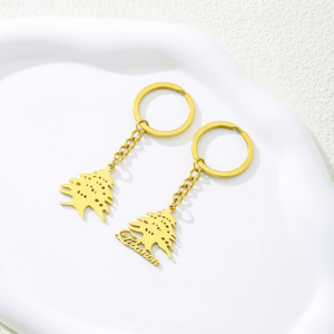 Fabricant Plaqué Or 18K Drapeau du Liban Inspiration Porte-clés Charme Acier Inoxydable Émail Carte Libanaise Pendentif Porte-clés - Product Image 4