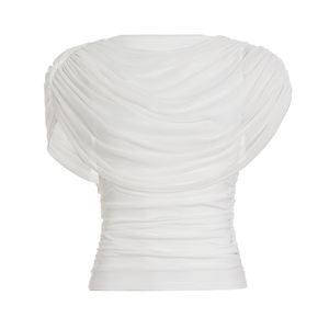 Blusa Elegante de Verano para Mujer, Top Regular con Cintura Fruncida, Camiseta de Color Liso con Capa de Malla Tejida y Estampado Digital - Product Image 6