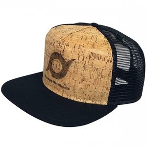 Custom 5 Panel Flat Brim Yellow Cork PU <b>Leather</b> Trucker <b>Hat</b> - Product Image 1