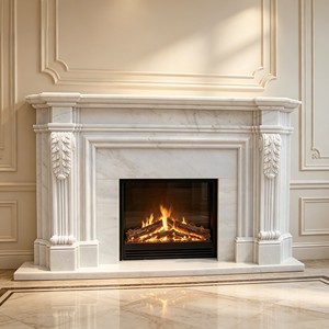Cheminée autoportante européenne en marbre noir avec manteau de foyer en pierre et têtes de lions à la française pour salon - Product Image 3
