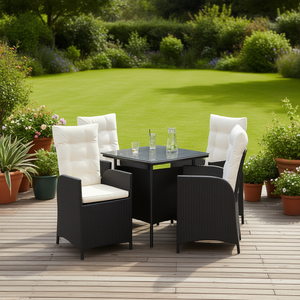 Set da Pranzo da Giardino Medio in Rattan PE Nero, 4 Posti, Arredamento da Esterno Stile Contemporaneo con Coperture Rimovibili - Product Image 2