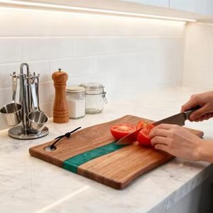 <span class=keywords><strong>Planche</strong></span> à découper élégante en bois d'acacia et résine époxy, pour fruits, légumes, fromages - Product Image 3