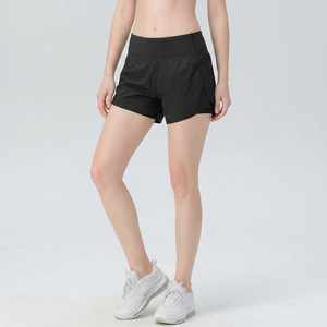 Shorts de sport pour femmes à séchage rapide, taille haute, avec fermeture éclair arrière, poche pour téléphone, ourlet incurvé, pour jogging, cyclisme, fitness, yoga, vente en gros - Product Image 3