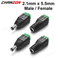 Conector de Alimentación CC de 12V 5A, Jack Hembra/Macho de 2.1mm x 5.5mm, Adaptador de Tornillo para Tira LED y Cámara CCTV