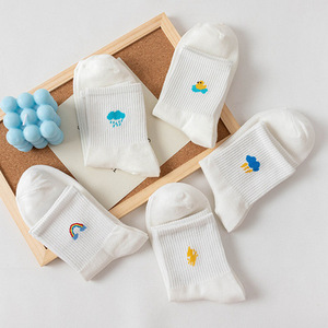 White Crew Socks Women's Solid Color Rainbow Pattern Breathable Sweat-Absorbing Polyester Fiber Youth Casual Socks - Product Image 2