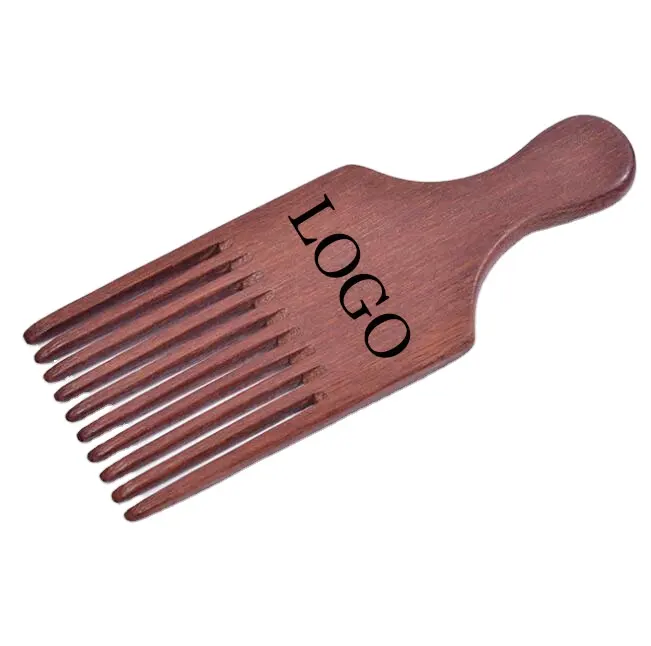 Wholesale Professional Custom Logo Bamboo Wide Tooth Afro Pick Wooden Comb For Mens