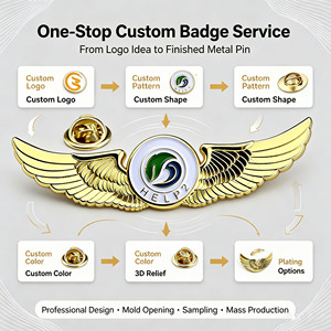 Épingles à revers en émail personnalisées, forme d'ailes, relief 3D, placage or durable, badge métallique, logo personnalisé pour souvenirs d'aviation - Product Image 2