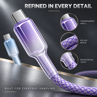 Câble USB C vers USB C multicolores 60W 3A, cordon de charge en nylon tressé effet cristal de glace pour accessoires mobiles, vente en gros