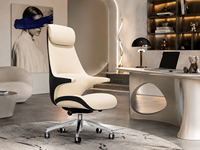 Chaise de bureau de direction moderne de luxe à dossier haut en cuir PU avec appui-tête, accoudoirs intégrés, base en aluminium, chaise pivotante
