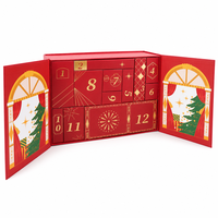 Boîte cadeau calendrier de l'avent à double porte personnalisée, 12 compartiments, compte à rebours de Noël, écologique, biodégradable, doublure en éponge dorée