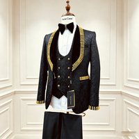 Costume homme sur mesure fait main avec strass et sequins, 3 pièces, veste à simple boutonnage, gilet et pantalon, smoking de luxe pour mariage et cérémonie